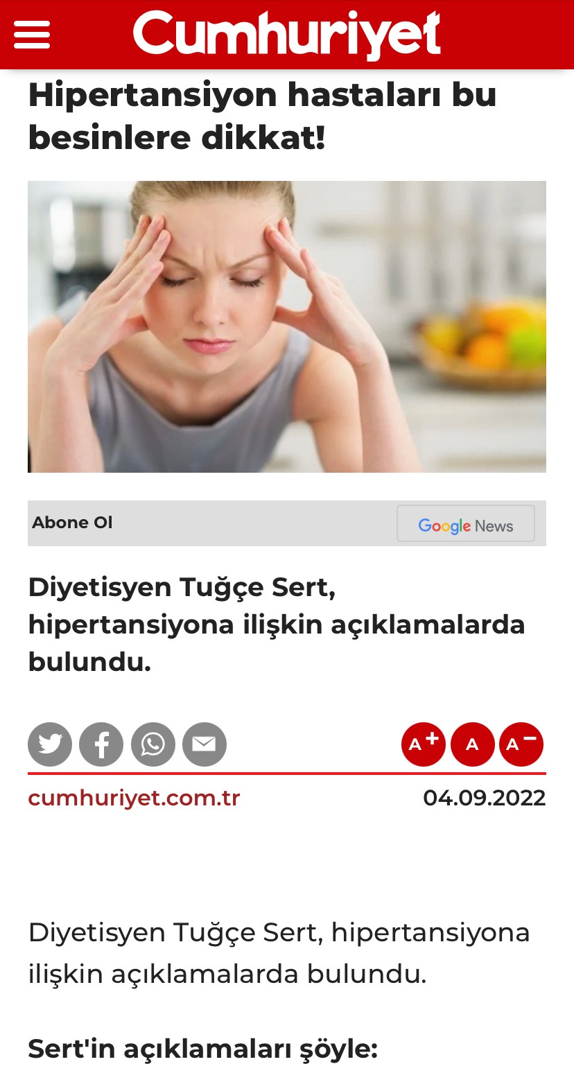 Cumhuriyet Haberi - Diyetisyen Tuğçe Sert